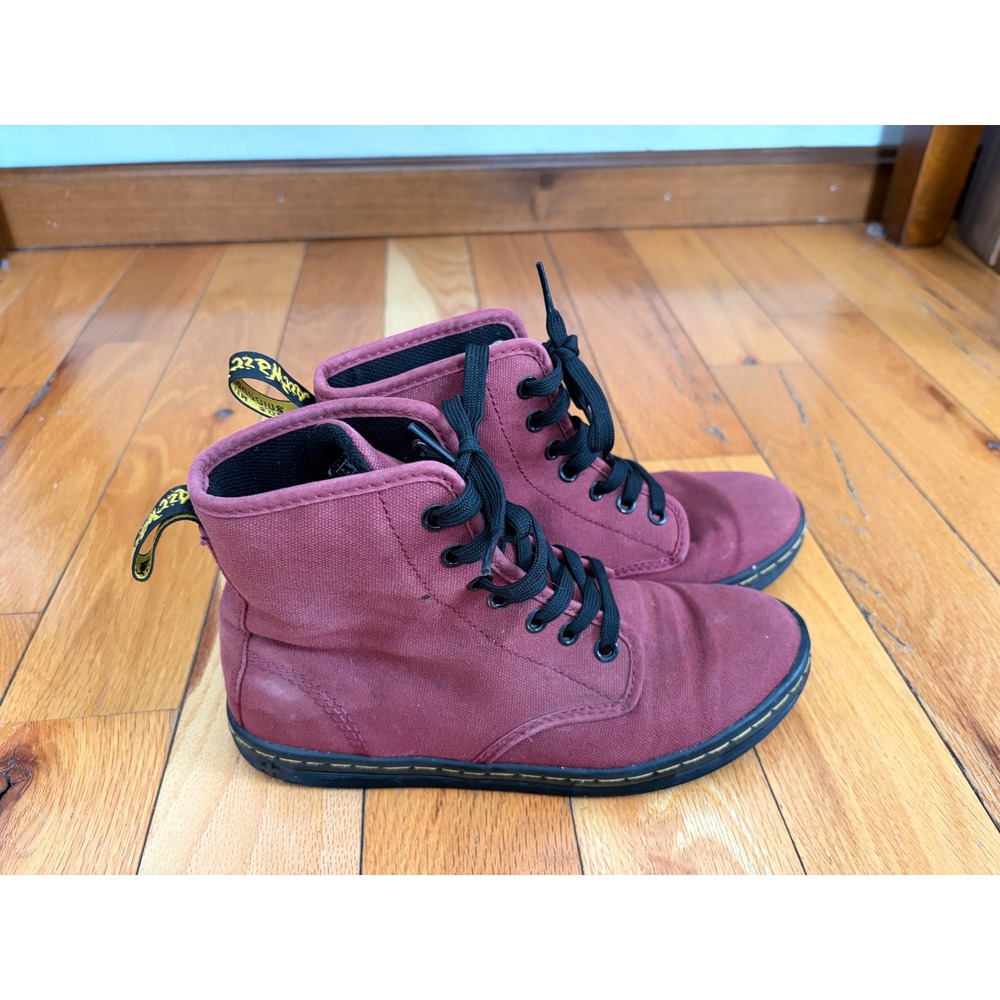 Dr Doc Martens Burgundy Red Canvas Shoreditch Lace Up Airwave Combat Boots Sz 6